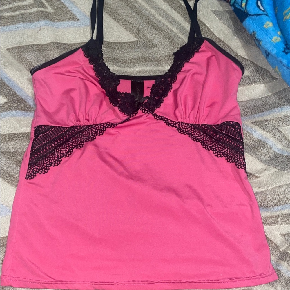 Y2K Pink and Black Lace Camisole